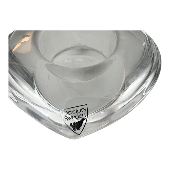 Orrefors Slanted Heart Crystal Votive Candle Holder Sweden Clear Glass Decor - Picture 2 of 7